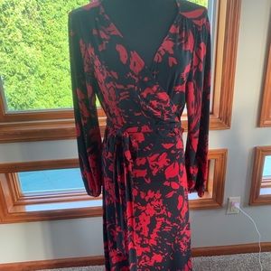 Joan’s New York Red Floral Print Wrap Dress